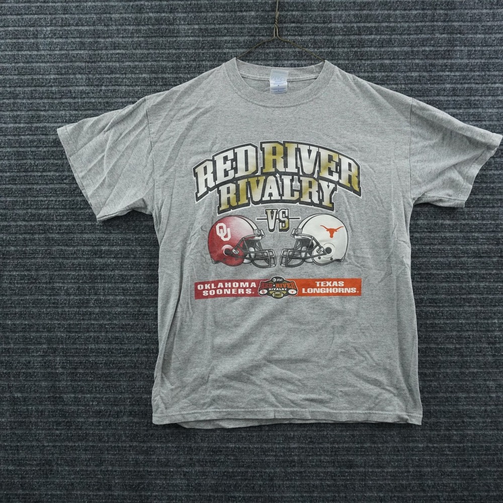 M&O Knits Red River Rivalry T-Shirt Mens Medium Gray 2007 Oklahoma vs Texas Y2K